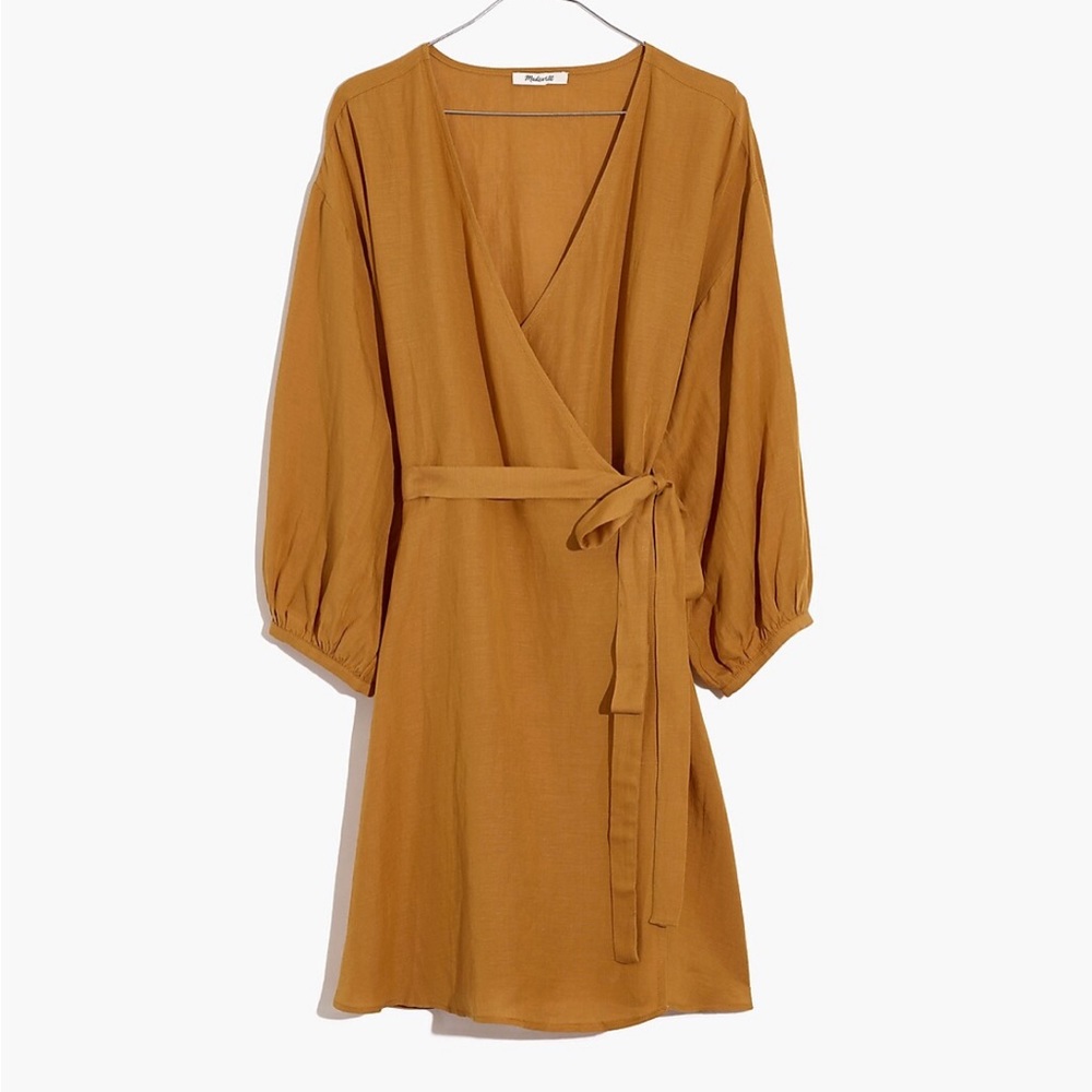Madewell Linen-Blend Balloon-Sleeve Wrap Dress
